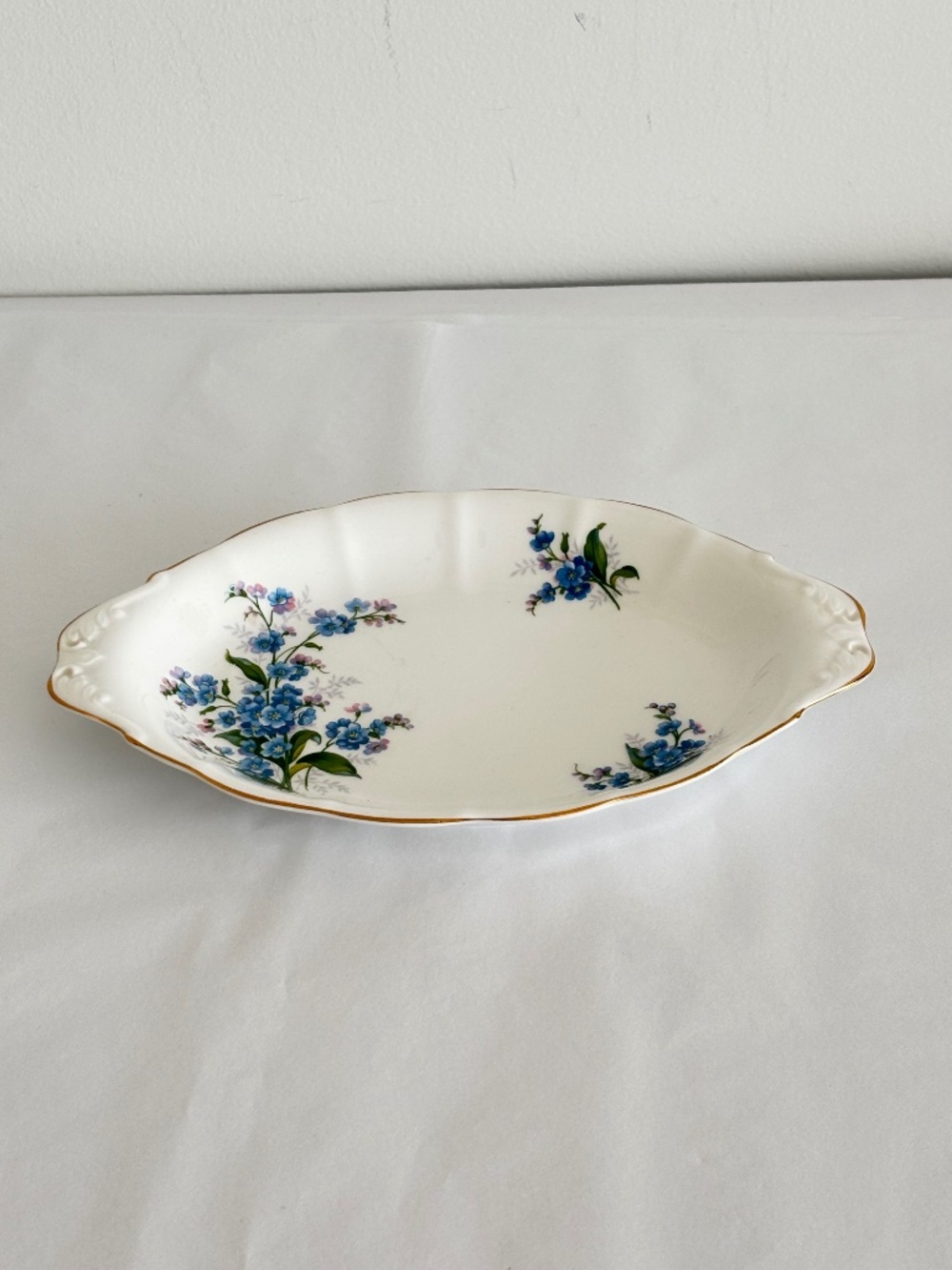 Vintage Royal Albert bone china tray dish "Forget-Me-Not" pattern gold rimmed